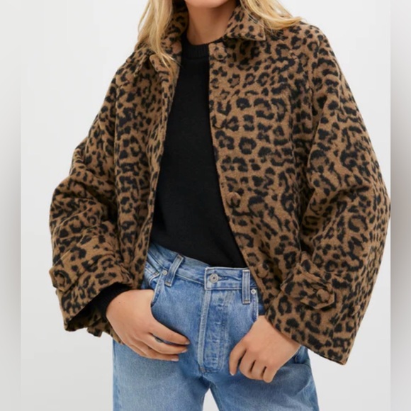 TUCKERNUCK Brushed Woolen Leopard Drew Short Trench Coat Size XL NWT - Picture 1 of 11